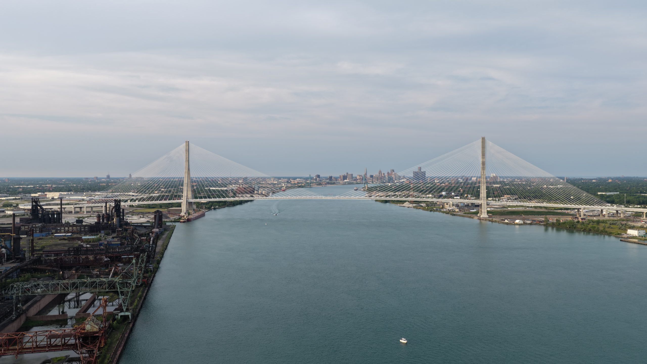 Gordie Howe International Bridge spanning the Detroit River between Detroit and Windsor
